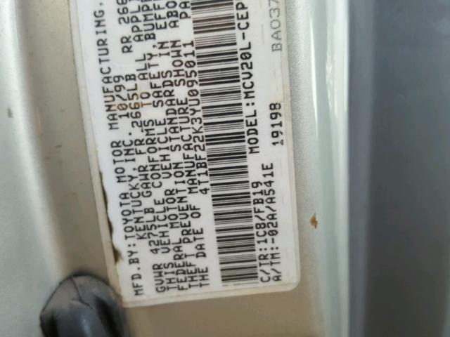 4T1BF22K3YU095011 - 2000 TOYOTA CAMRY LE ნაცრისფერი ფოტო 10