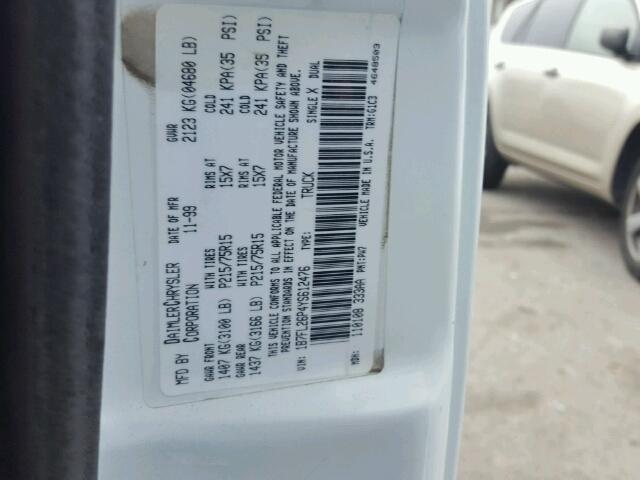 1B7FL26P4YS612476 - 2000 DODGE DAKOTA WHITE photo 10