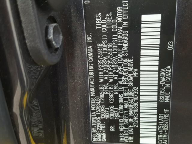 2T2HK31U89C107392 - 2009 LEXUS RX 350 GRAY photo 10