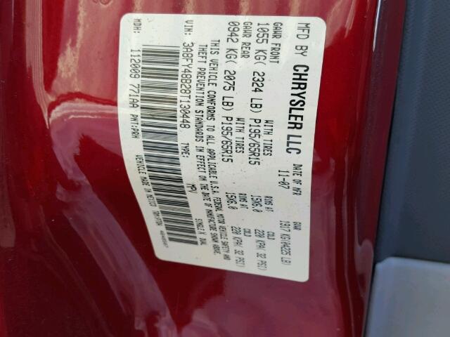 3A8FY48B28T130448 - 2008 CHRYSLER PT CRUISER RED photo 10