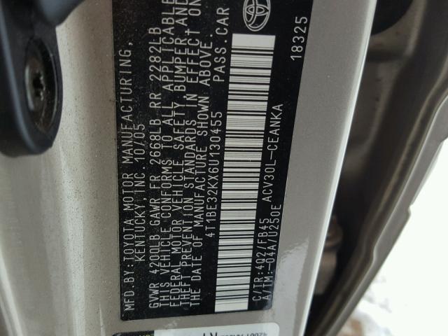 4T1BE32KX6U130455 - 2006 TOYOTA CAMRY LE GOLD photo 10