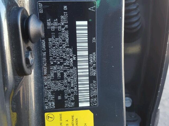 2T2HK31U48C050297 - 2008 LEXUS RX 350 GRAY photo 10