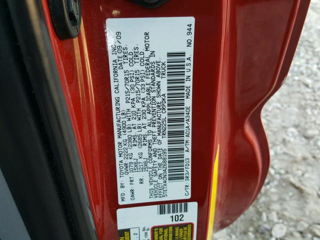 5TETX4CN3AZ688195 - 2010 TOYOTA TACOMA ACC RED photo 10