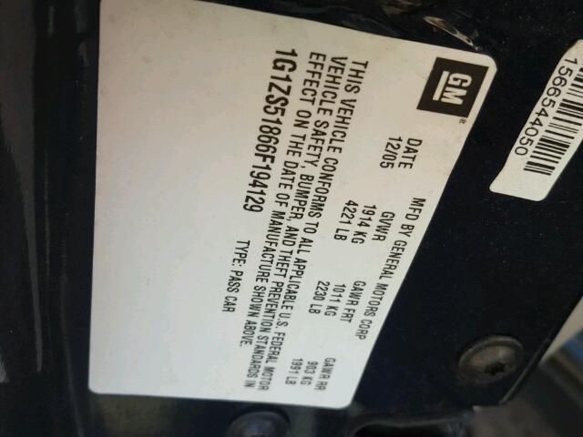 1G1ZS51866F194129 - 2006 CHEVROLET MALIBU LS BLACK photo 10