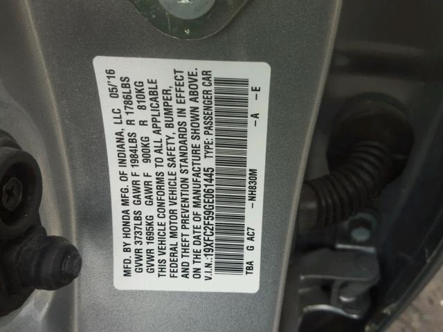 19XFC2F59GE061445 - 2016 HONDA CIVIC LX SILVER photo 10