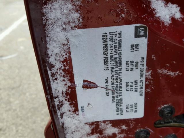 1G2WP52K91F265116 - 2001 PONTIAC GRAND PRIX MAROON photo 10