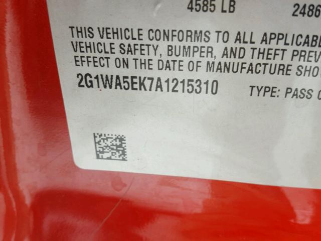 2G1WA5EK7A1215310 - 2010 CHEVROLET IMPALA LS RED photo 10