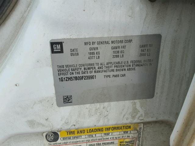 1G1ZH57B09F239961 - 2009 CHEVROLET MALIBU 1LT WHITE photo 10