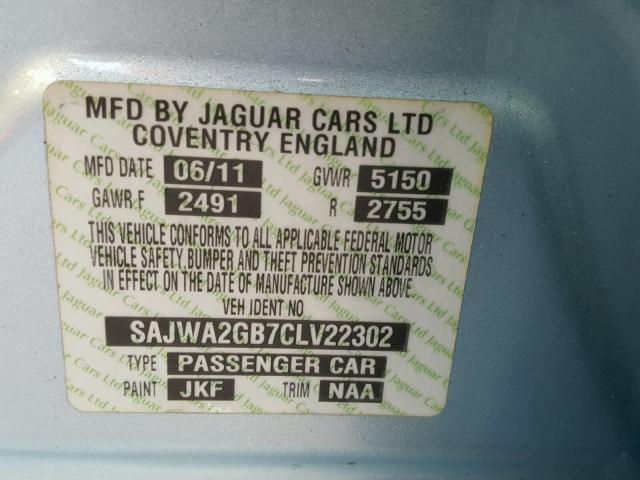 SAJWA2GB7CLV22302 - 2012 JAGUAR XJL BASE SILVER photo 10