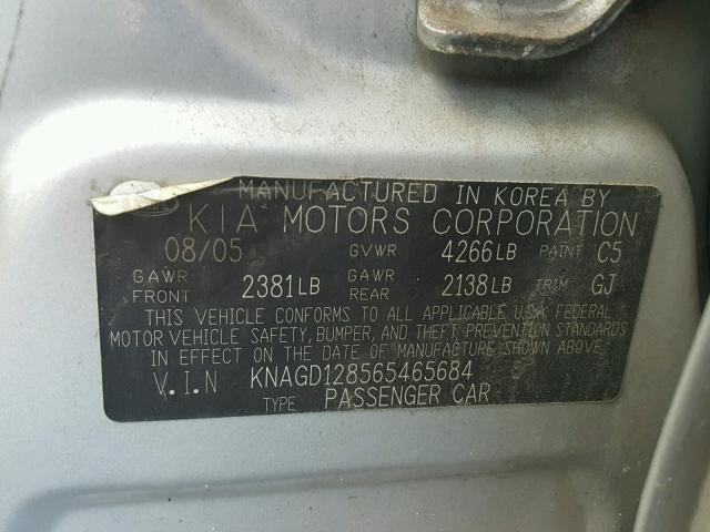 KNAGD128565465684 - 2006 KIA OPTIMA LX SILVER photo 10