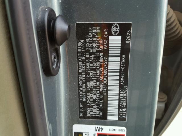 4T4BF3EK8AR064592 - 2010 TOYOTA CAMRY BASE GREEN photo 10