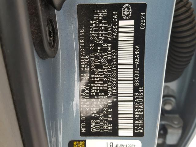 4T1BK36B36U164627 - 2006 TOYOTA AVALON XL BLUE photo 10