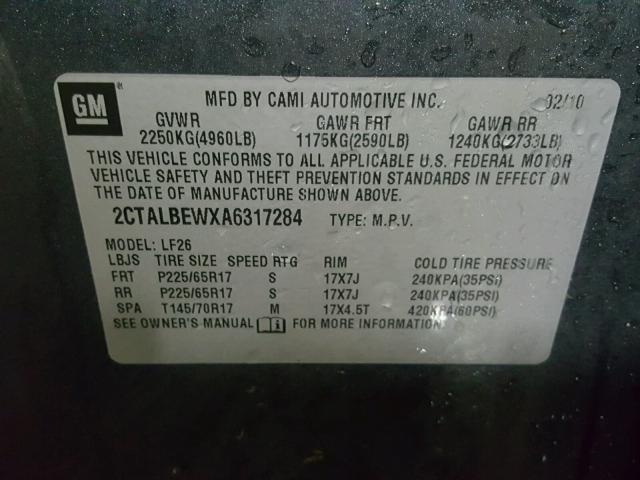 2CTALBEWXA6317284 - 2010 GMC TERRAIN SL BLUE photo 10