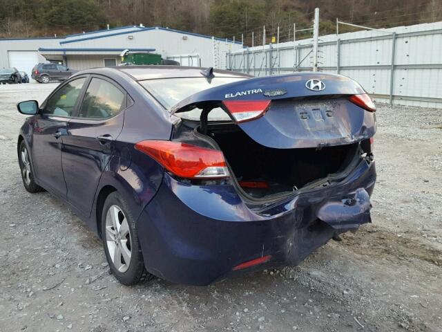 5NPDH4AE9DH444868 - 2013 HYUNDAI ELANTRA GL BLUE photo 3