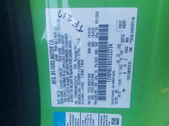 1ZVBP8CF8D5252734 - 2013 FORD MUSTANG GT GREEN photo 10