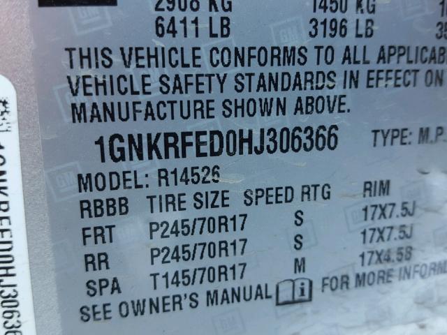 1GNKRFED0HJ306366 - 2017 CHEVROLET TRAVERSE L SILVER photo 10