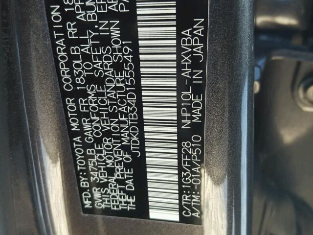 JTDKDTB34D1555491 - 2013 TOYOTA PRIUS C CHARCOAL photo 10