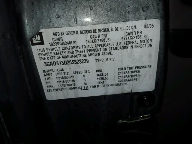 3GNDA13D26S523239 - 2006 CHEVROLET HHR LS GRAY photo 10