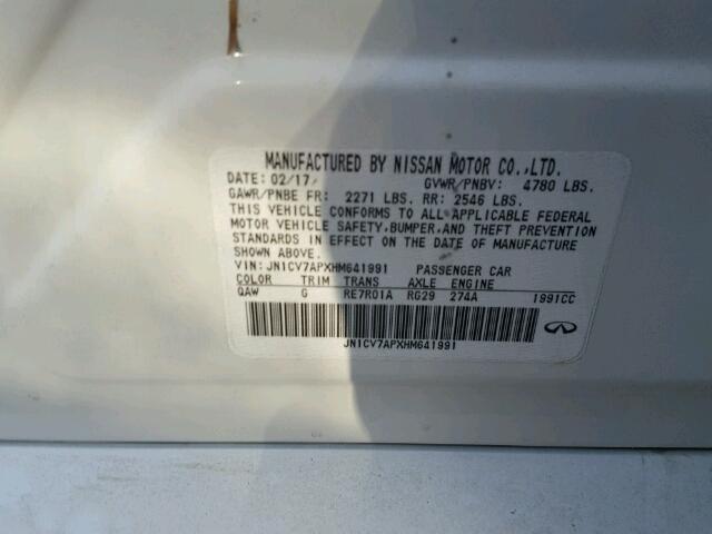 JN1CV7APXHM641991 - 2017 INFINITI Q50 BASE Blanco foto 10