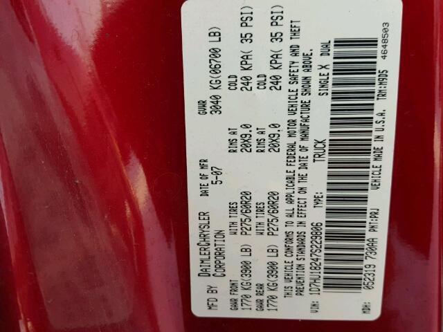 1D7HU18247S229806 - 2007 DODGE RAM 1500 S RED photo 10