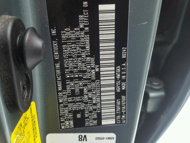 4T3BA3BB7BU023263 - 2011 TOYOTA VENZA BASE GREEN photo 10