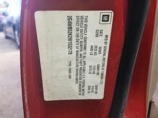 2G4WB52K2W1532178 - 1998 BUICK REGAL LS RED photo 10