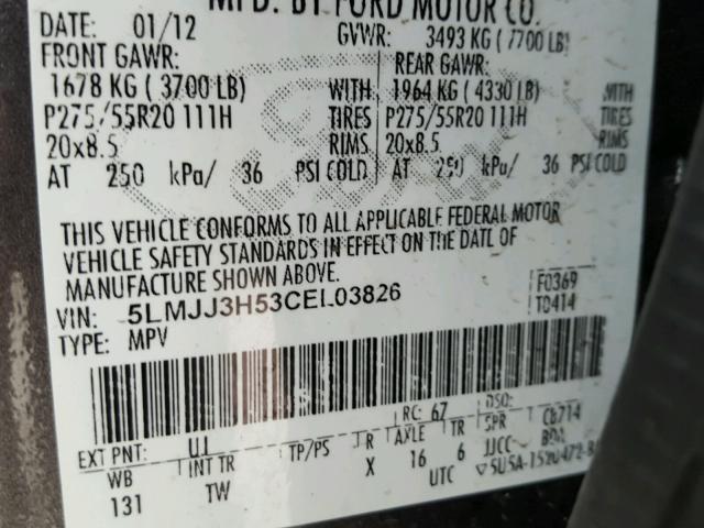 5LMJJ3H53CEL03826 - 2012 LINCOLN NAVIGATOR CHARCOAL photo 10