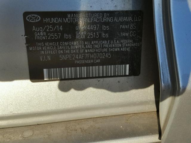 5NPE24AF7FH070245 - 2015 HYUNDAI SONATA SE SILVER photo 10