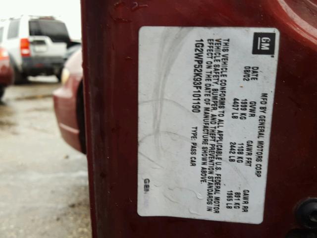 1G2WP52K93F101190 - 2003 PONTIAC GRAND PRIX Қызыл фото 10