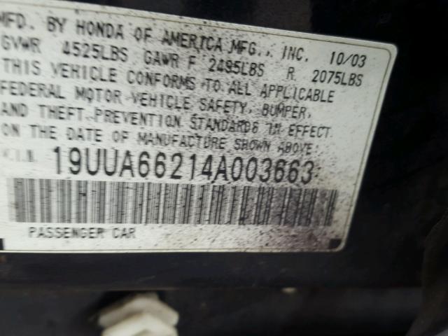 19UUA66214A003663 - 2004 ACURA TL BLUE photo 10