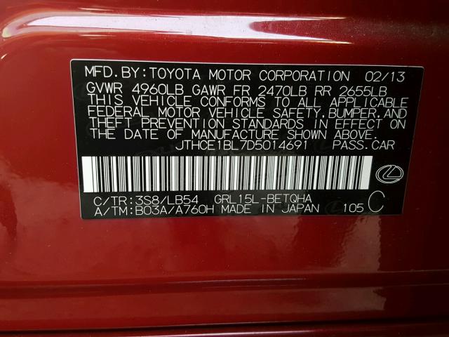 JTHCE1BL7D5014691 - 2013 LEXUS GS 350 RED photo 10