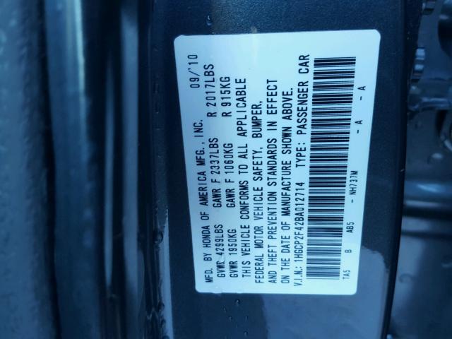 1HGCP2F42BA012714 - 2011 HONDA ACCORD LXP GRAY photo 10