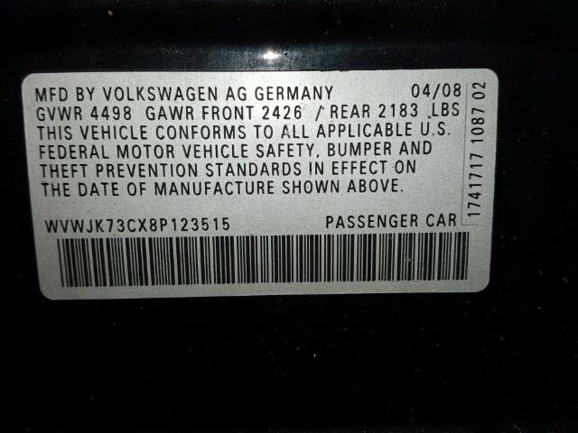 WVWJK73CX8P123515 - 2008 VOLKSWAGEN PASSAT TUR BLACK photo 10