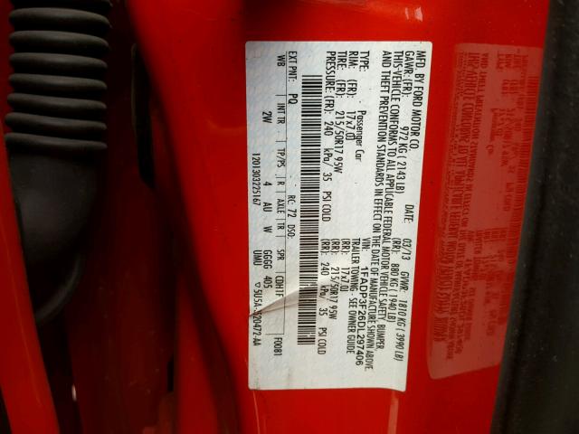 1FADP3F26DL297406 - 2013 FORD FOCUS SE RED photo 10