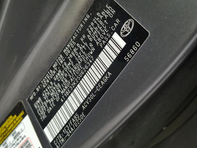 4T1BE32K25U626347 - 2005 TOYOTA CAMRY LE ნაცრისფერი ფოტო 10