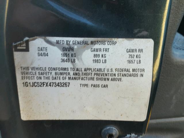 1G1JC52FX47343267 - 2004 CHEVROLET CAVALIER GREEN photo 10