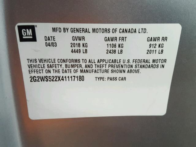 2G2WS522X41117180 - 2004 PONTIAC GRAND PRIX ვერცხლისფერი ფოტო 10