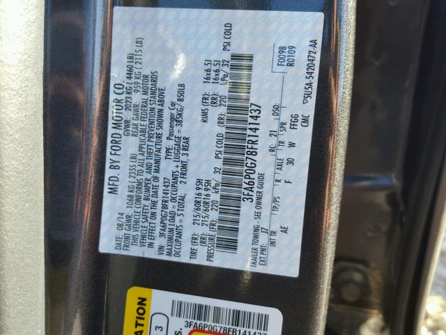 3FA6P0G78FR141437 - 2015 FORD FUSION S CHARCOAL photo 10