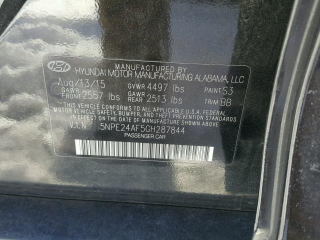 5NPE24AF5GH287844 - 2016 HYUNDAI SONATA SE BLACK photo 10