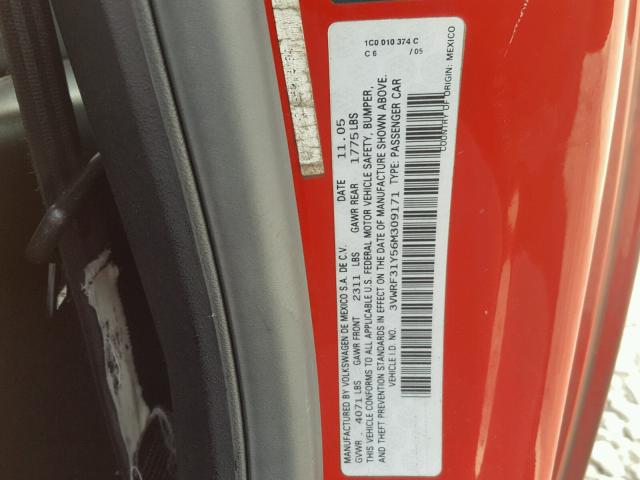 3VWRF31Y56M309171 - 2006 VOLKSWAGEN NEW BEETLE 红色 照片 10