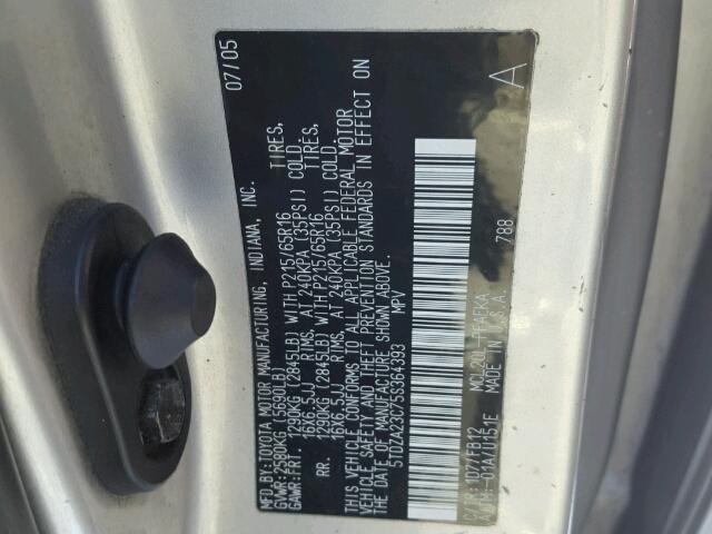 5TDZA23C75S364393 - 2005 TOYOTA SIENNA CE SILVER photo 10