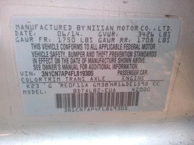 3N1CN7AP4FL819305 - 2015 NISSAN VERSA S SILVER photo 10