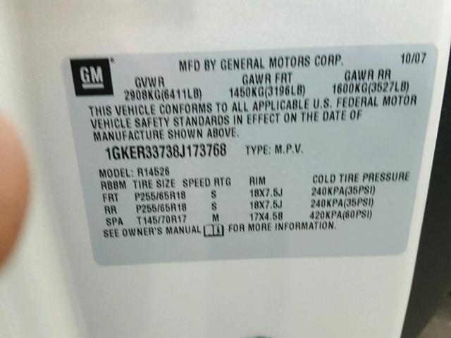 1GKER33738J173768 - 2008 GMC ACADIA SLT ოქროსფერი ფოტო 10