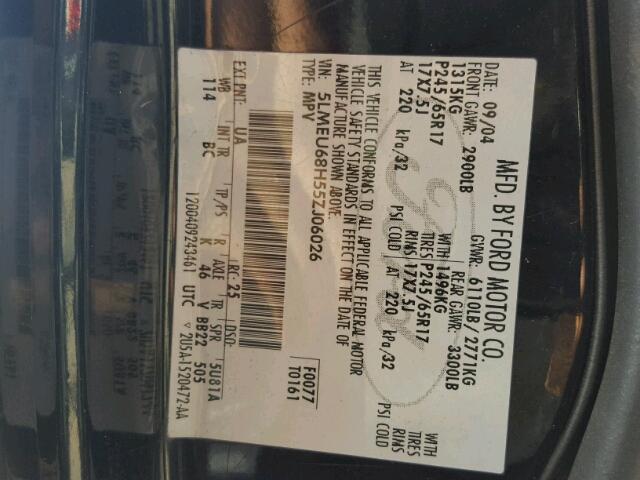 5LMEU68H55ZJ06026 - 2005 LINCOLN AVIATOR BLACK photo 10