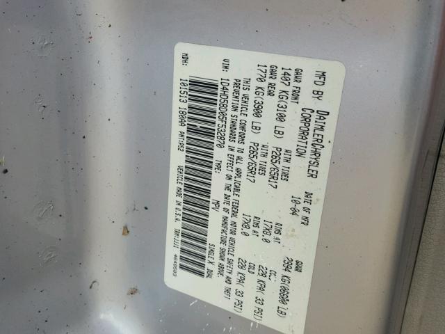 1D4HD58D05F532870 - 2005 DODGE DURANGO LI GRAY photo 10