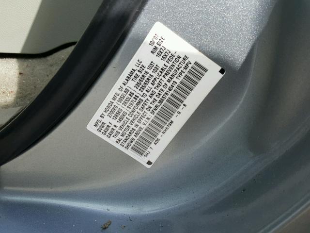 5FNRL38657B140419 - 2007 HONDA ODYSSEY EX GRAY photo 10