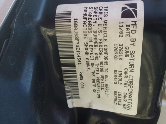 1G8AJ52F73Z114541 - 2003 SATURN ION LEVEL BEIGE photo 10