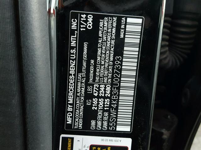 55SWF4KB3FU027393 - 2015 MERCEDES-BENZ C 300 4MAT BLACK photo 10