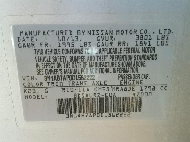 3N1AB7AP0DL562222 - 2013 NISSAN SENTRA S GRAY photo 10