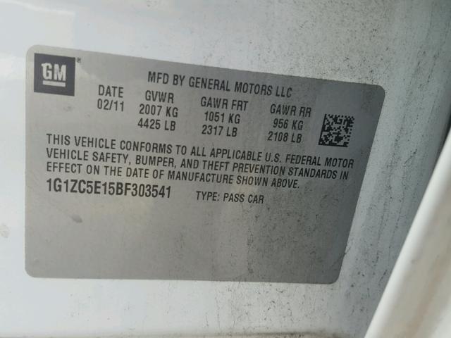 1G1ZC5E15BF303541 - 2011 CHEVROLET MALIBU 1LT 白色 照片 10